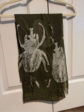 India Hicks Olive Green Scarf with White Beetle Print